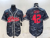Men's San Francisco 49ers #42 Ronnie Lott Grey Camo With Patch Cool Base Stitched Baseball Jersey,baseball caps,new era cap wholesale,wholesale hats